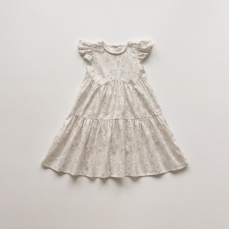 Floral Rabbit Flutter Sleeve Tiered Dress アニマル 半袖ワンピース【mh0013655】