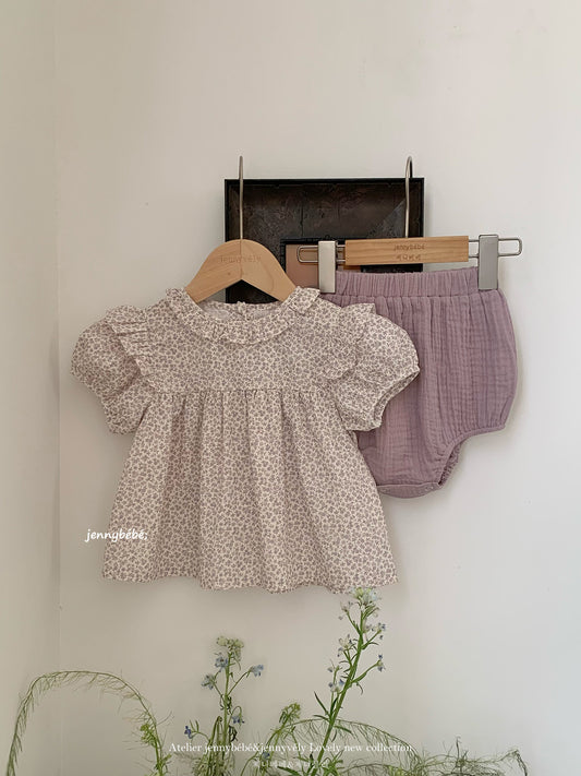 Puff Sleeve Floral Top & Bloomer Set [mh0012530]