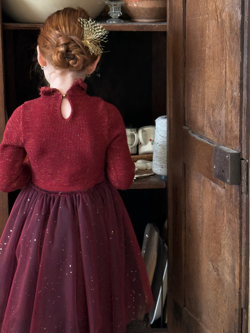 長袖ワンピース チュチュチュールスカート スパンコール ドレス【mh0011886】