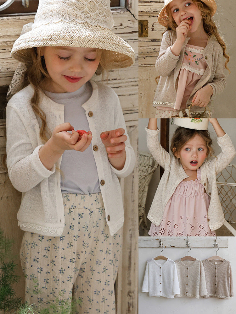 Lace Trim Knit Cardigan Openwork Summer Cardigan [mh0012984]
