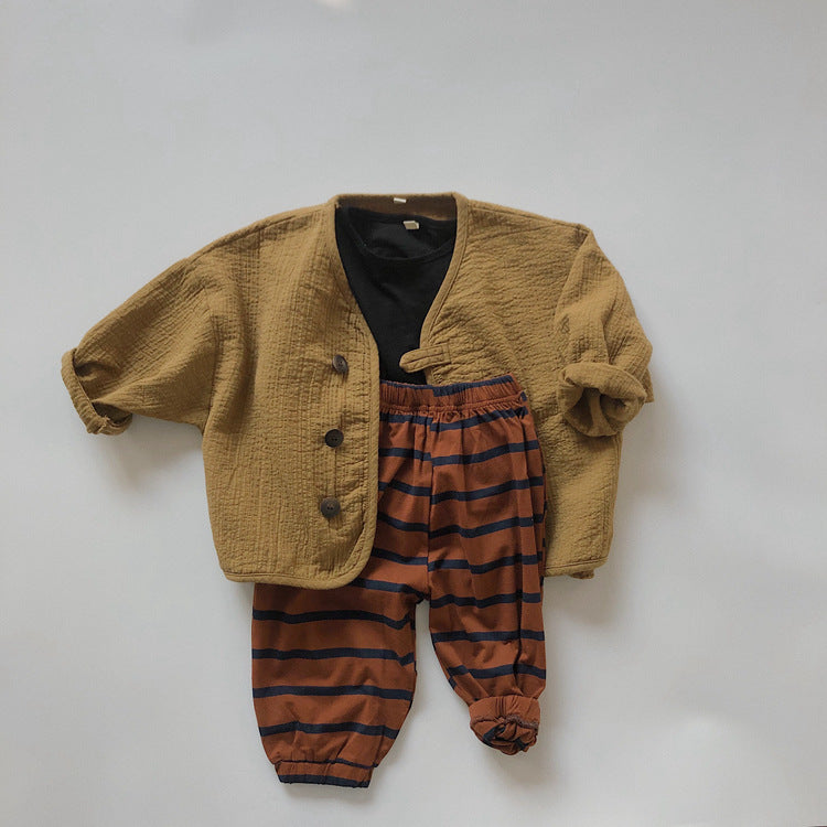 Kids' Front-Button Loose Collarless Long-Sleeve Jacket [mh0001883]