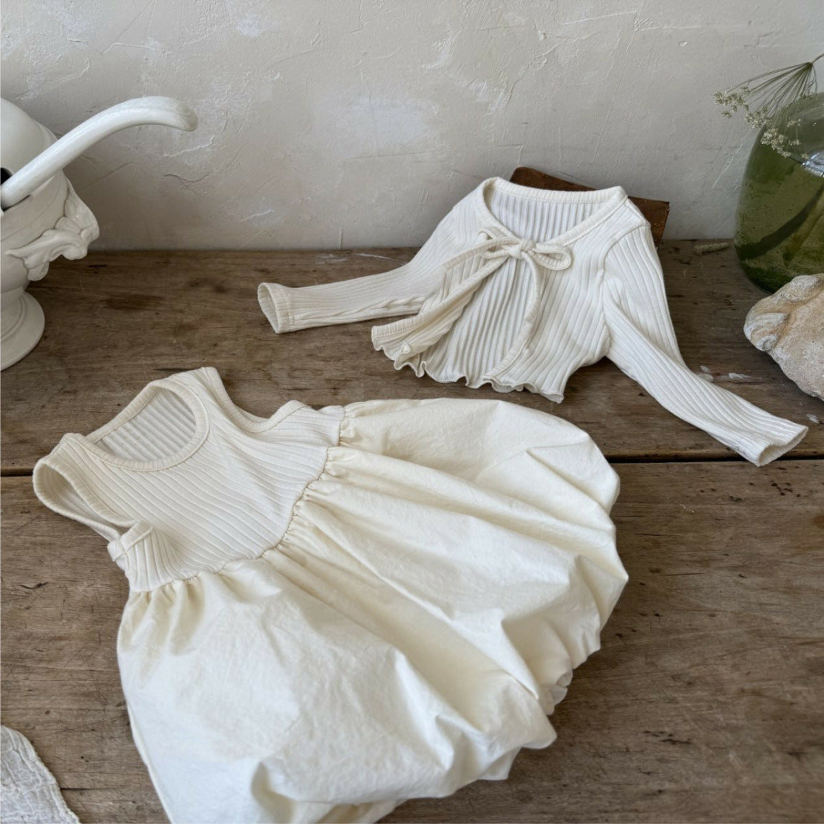 Ribbed Cardigan Balloon Skirt リブカーディガン スカート セット【mh0012501】