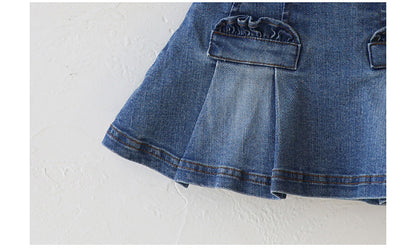 -プリーツフリルポケットデニムスカート イージーウエストミニスカート【mh0010828】 - mamahalo shop - スカート -  べビー服 - 子供服 - 男の子 - 女の子