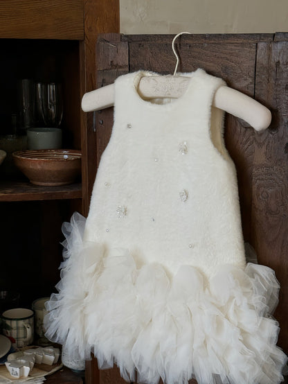 ノースリーブワンピース フリース ボリュームチュールスカート ビーズ刺繍【mh0011887】