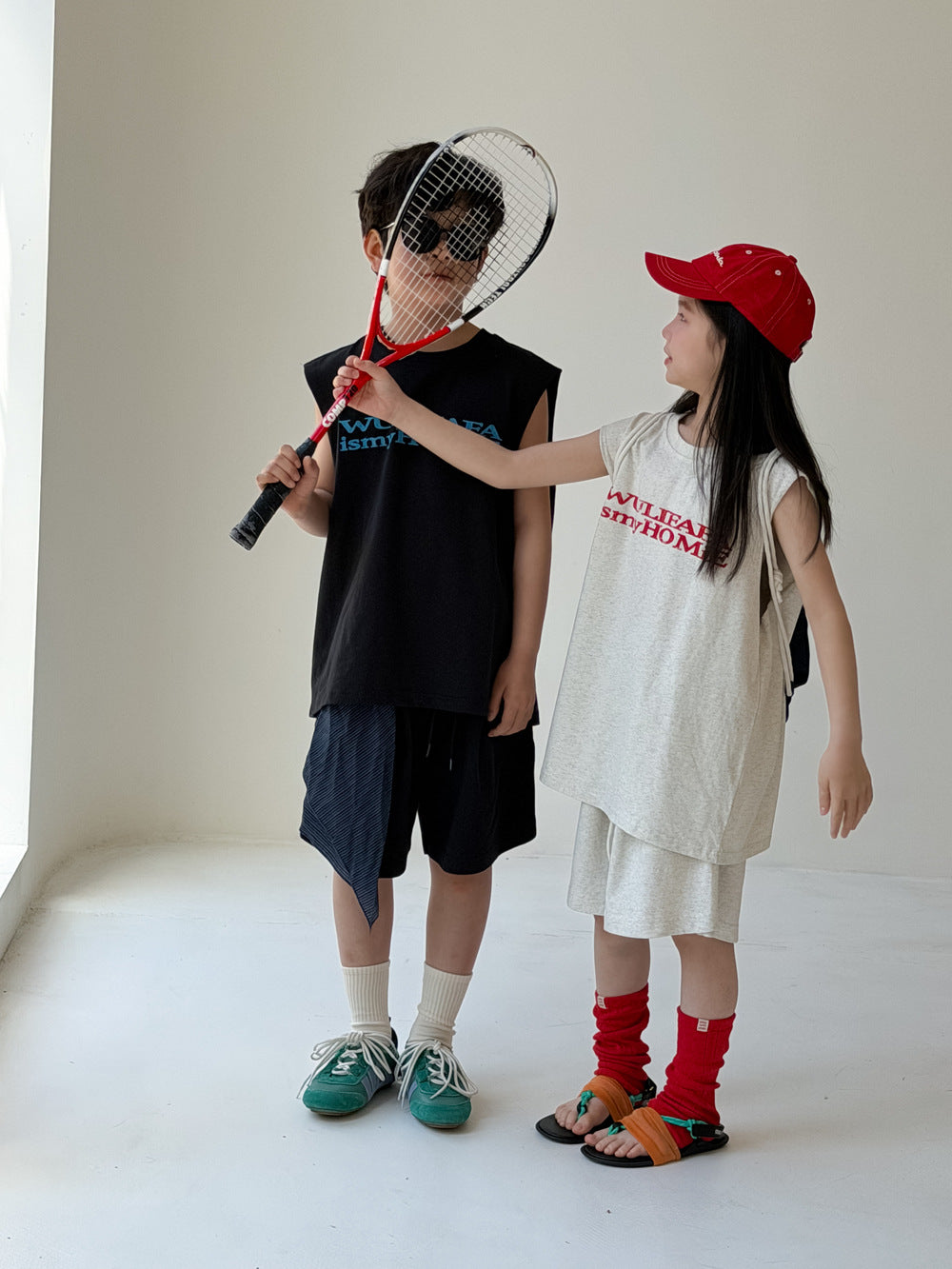 Sporty Lettering Sleeveless Shorts Set ロゴ ノースリーブTシャツ ハーフパンツ セット【mh0013535】