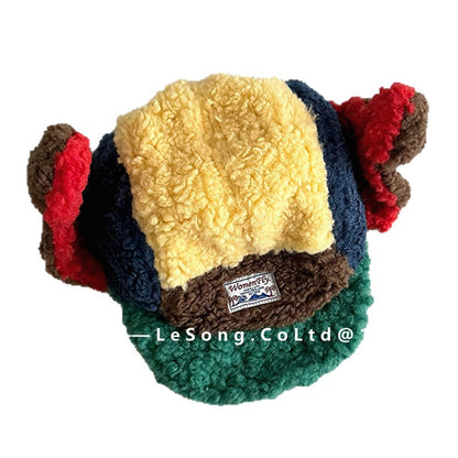 Kids' Pilot Hat with Boa and Colorful Patchwork Earmuffs for Cold Weather Protection [mh0011601]