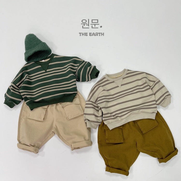 Pantalón largo suelto cargo de niño con bolsillos y solapa 【mh0013944】