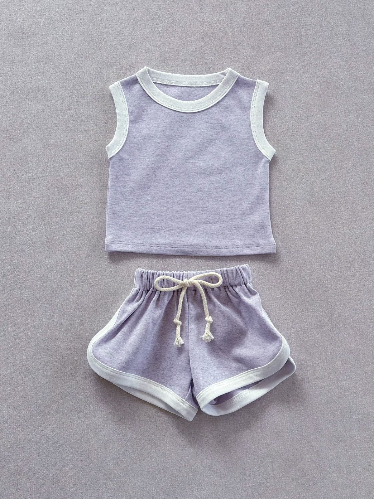 Sleeveless Edged T-shirt Shorts Set - Piping Sleeveless Top & Shorts Set [mh0013281]