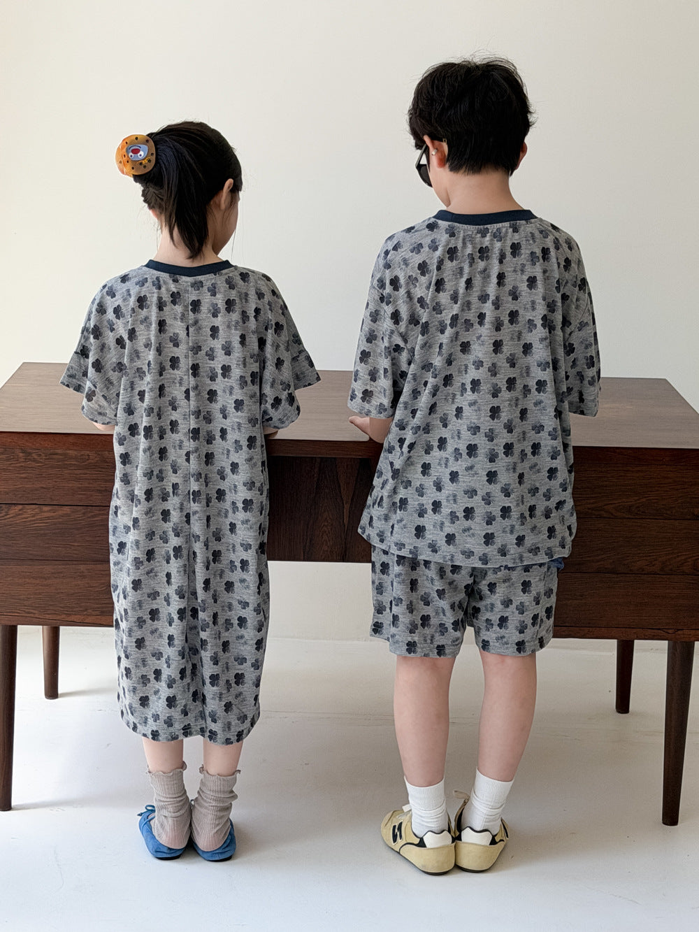 Clover Casual Summer Matching Items クローバー 半袖Tシャツ ハーフパンツ 半袖ワンピース【mh0013528】