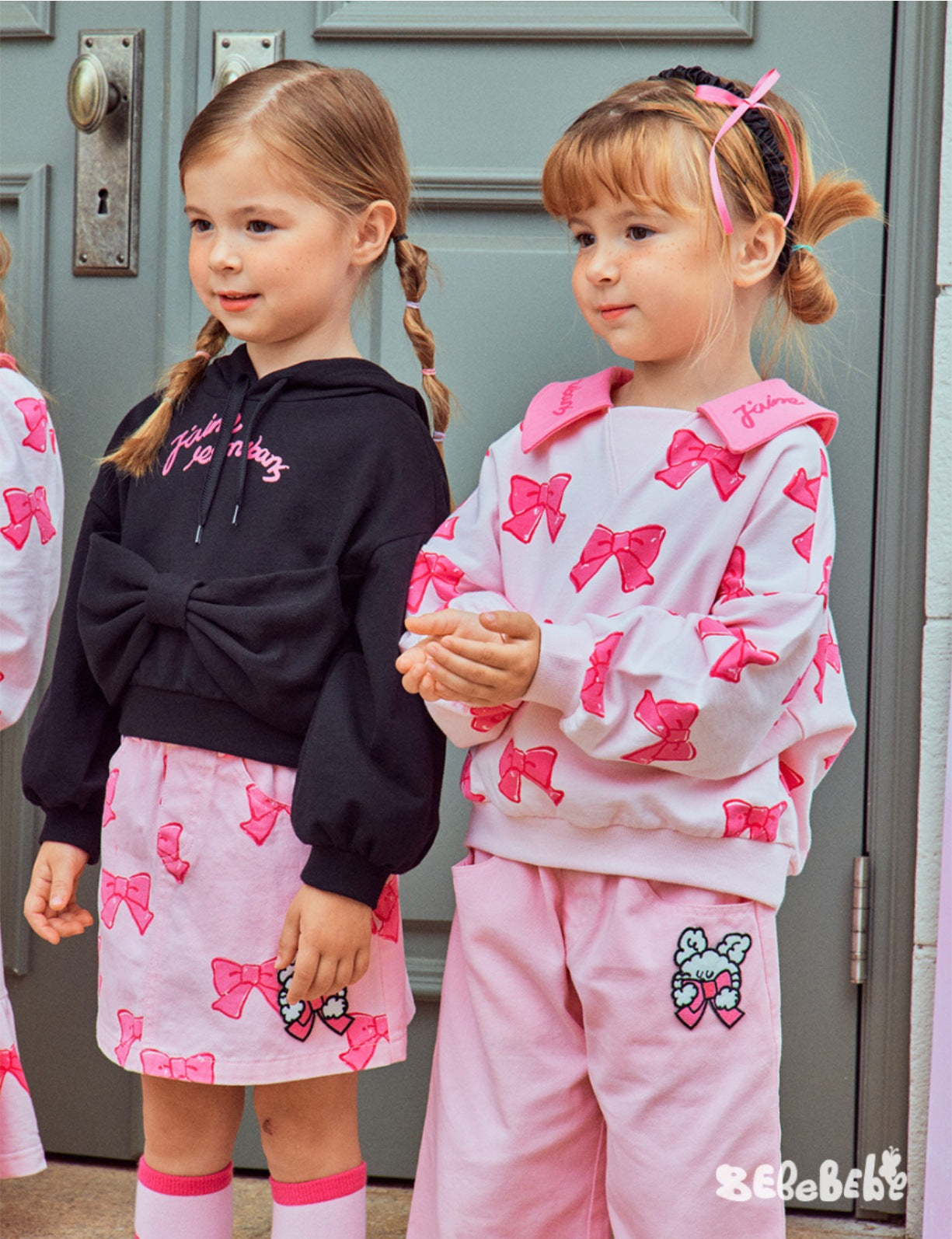 -リボン柄ビッグカラー長袖スウェット/フリル付きミニスカートセットアップ 2点セット【mh0010980】 - mamahalo shop - 長袖セットアップ -  べビー服 - 子供服 - 男の子 - 女の子