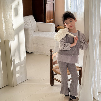 -キッズセットアップ ニットショートビスチェベスト+フレアロングパンツ【mh0009008】 - mamahalo shop - ノースリーブセットアップ -  べビー服 - 子供服 - 男の子 - 女の子