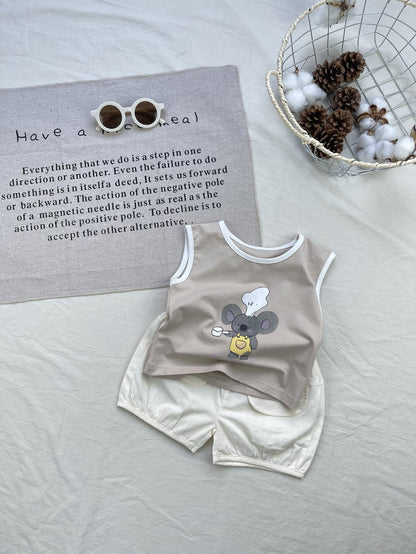 Conjunto de camiseta sin mangas y pantalones cortos con gráfico de Koala Chef | Set de camiseta sin mangas y pantalones cortos de animales【mh0012924】