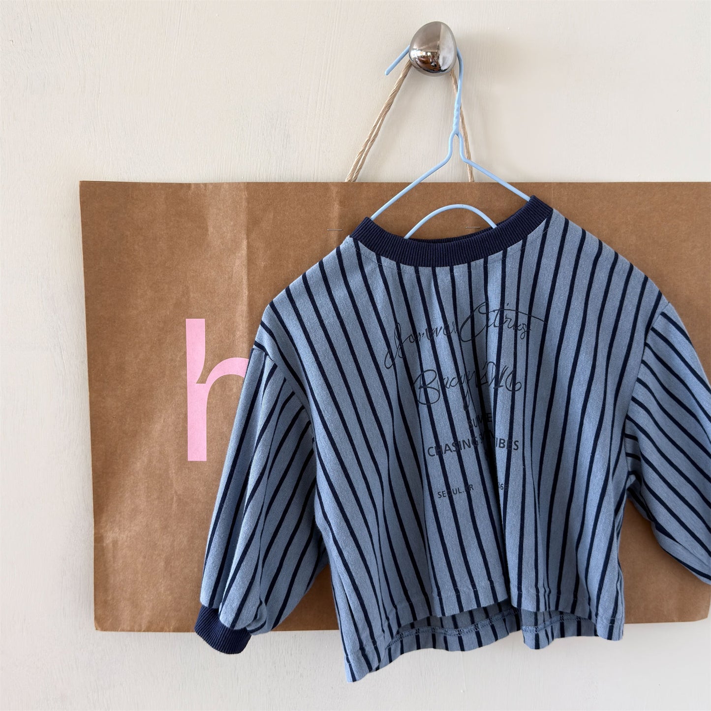 Kids' Color-Blocked Ringer Loose-Fit Letter-Printed Striped Long-Sleeved T-Shirt [mh0014062]