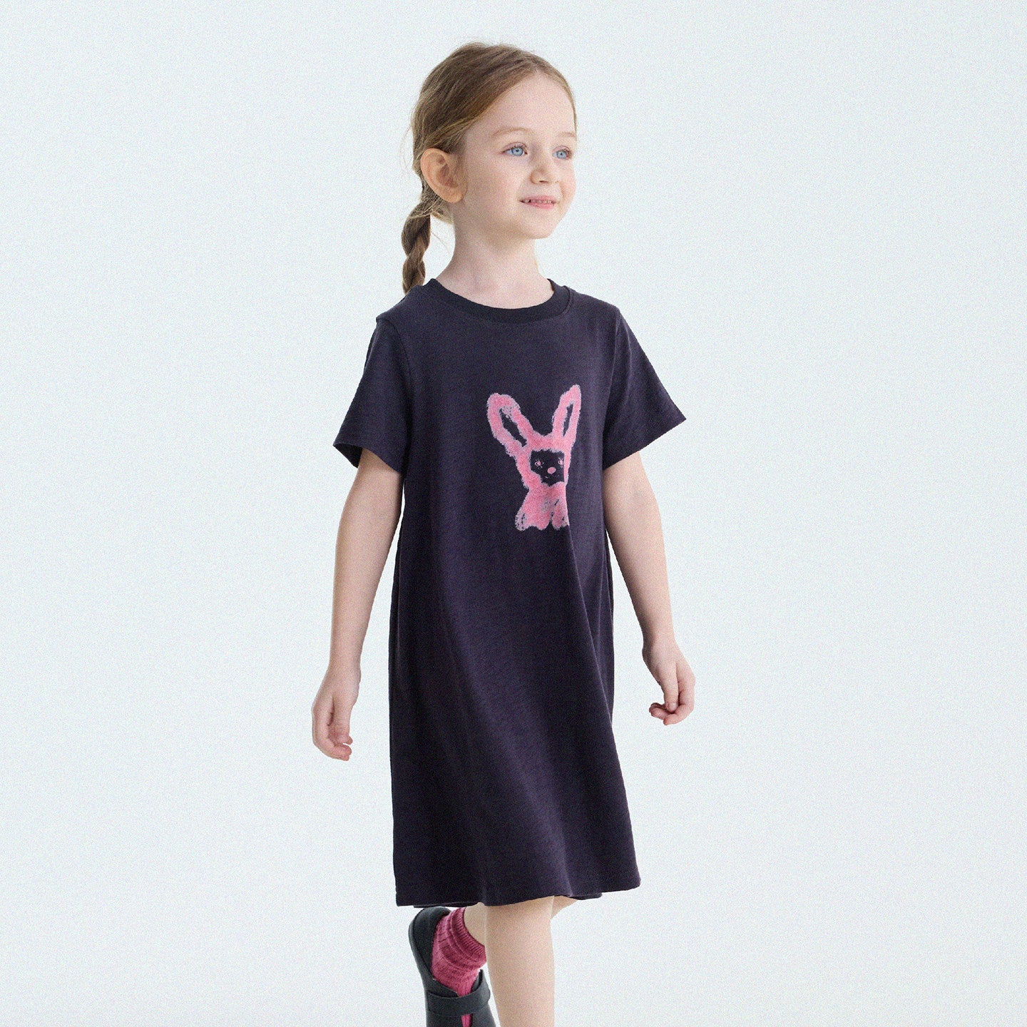 Rabbit Print A-line T-shirt Dress Aライン 半袖ワンピース【mh0013189】