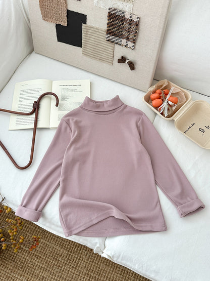 長袖Tシャツ キッズ ハイネック 無地 ベーシック くすみカラー トップス【mh0011664】