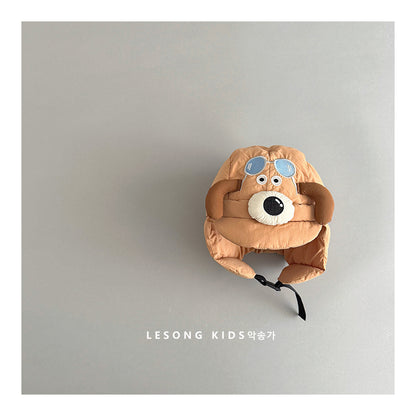 キッズ帽子 犬 ドッグ アップリケ 耳当て付き フライトキャップ【mh0011832】