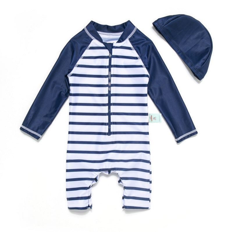 One-Piece Sun Protection Surf Wear プリント 半袖水着 帽子セット【mh0013319】
