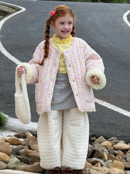 Fluffy reversible boa jacket with floral print and padded lining [mh0011743]