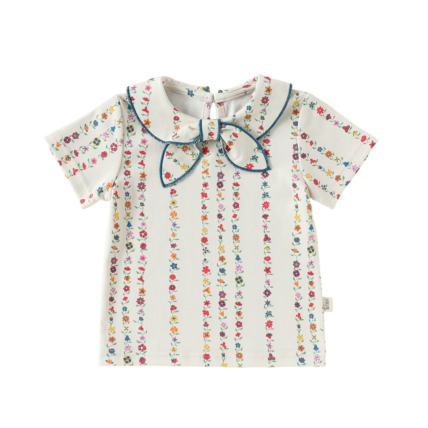 Floral Striped Ruffle Blouse Bow Collar Shirt Bloomers ボタニカル 半袖ブラウス ノースリーブシャツ ブルマパンツ【mh0013490】