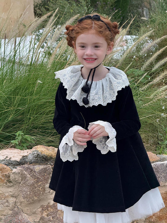 長袖ワンピース レースフリルカラー パーティドレス【mh0011762】