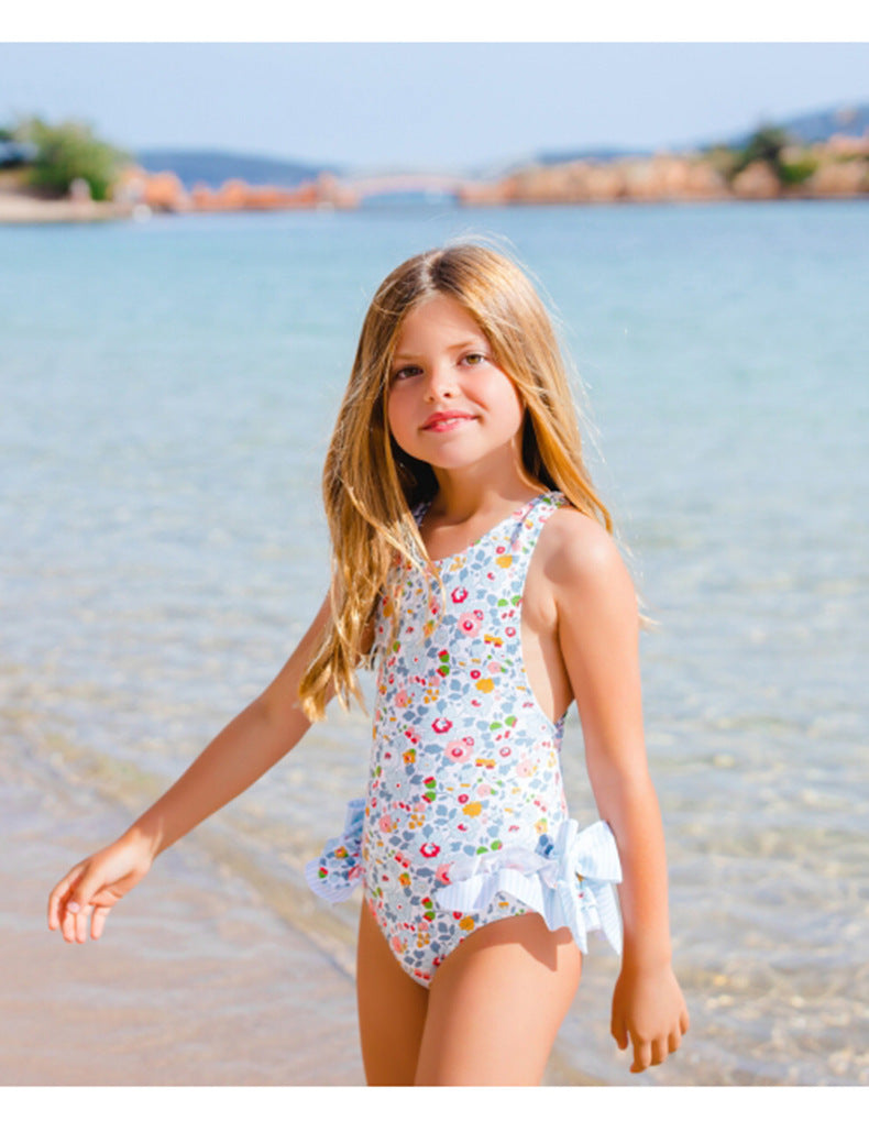 -キッズ水着 ガールズワンピース/セパレートビキニ フラワー花柄プリント リボン スイムウェア【mh0005933】 - mamahalo shop - ベビー用水着 -  べビー服 - 子供服 - 男の子 - 女の子