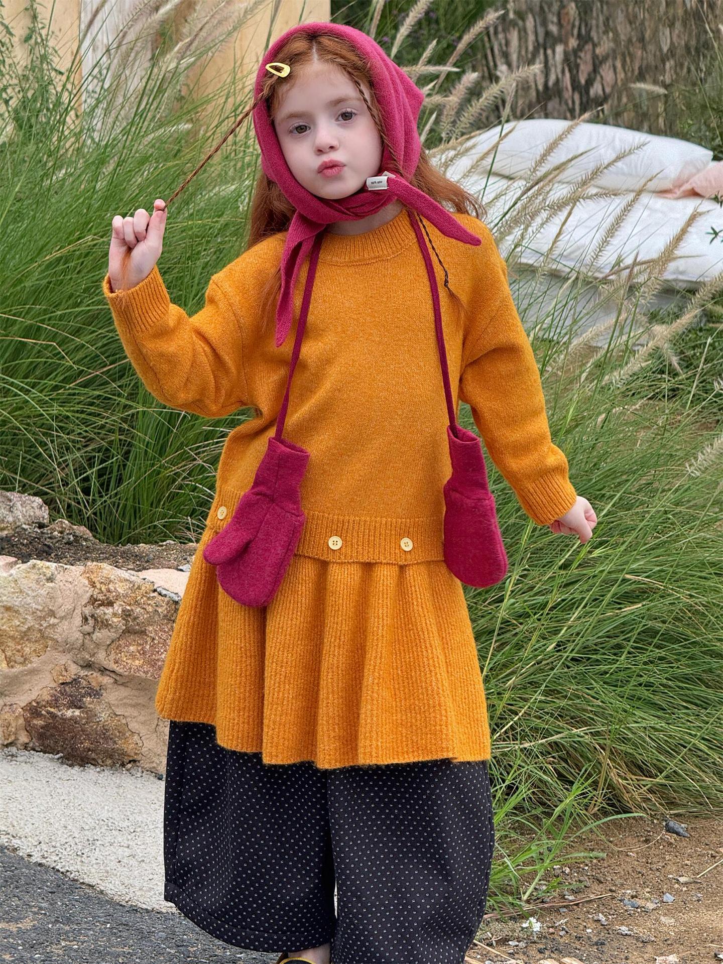 長袖セーターワンピース プルオーバー フリル裾 ドッキング バイカラー ニット【mh0011741】