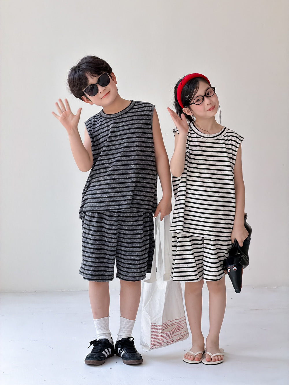 Sleeveless Sporty Stripe Set ボーダー タンクトップ ハーフパンツ セット【mh0013534】