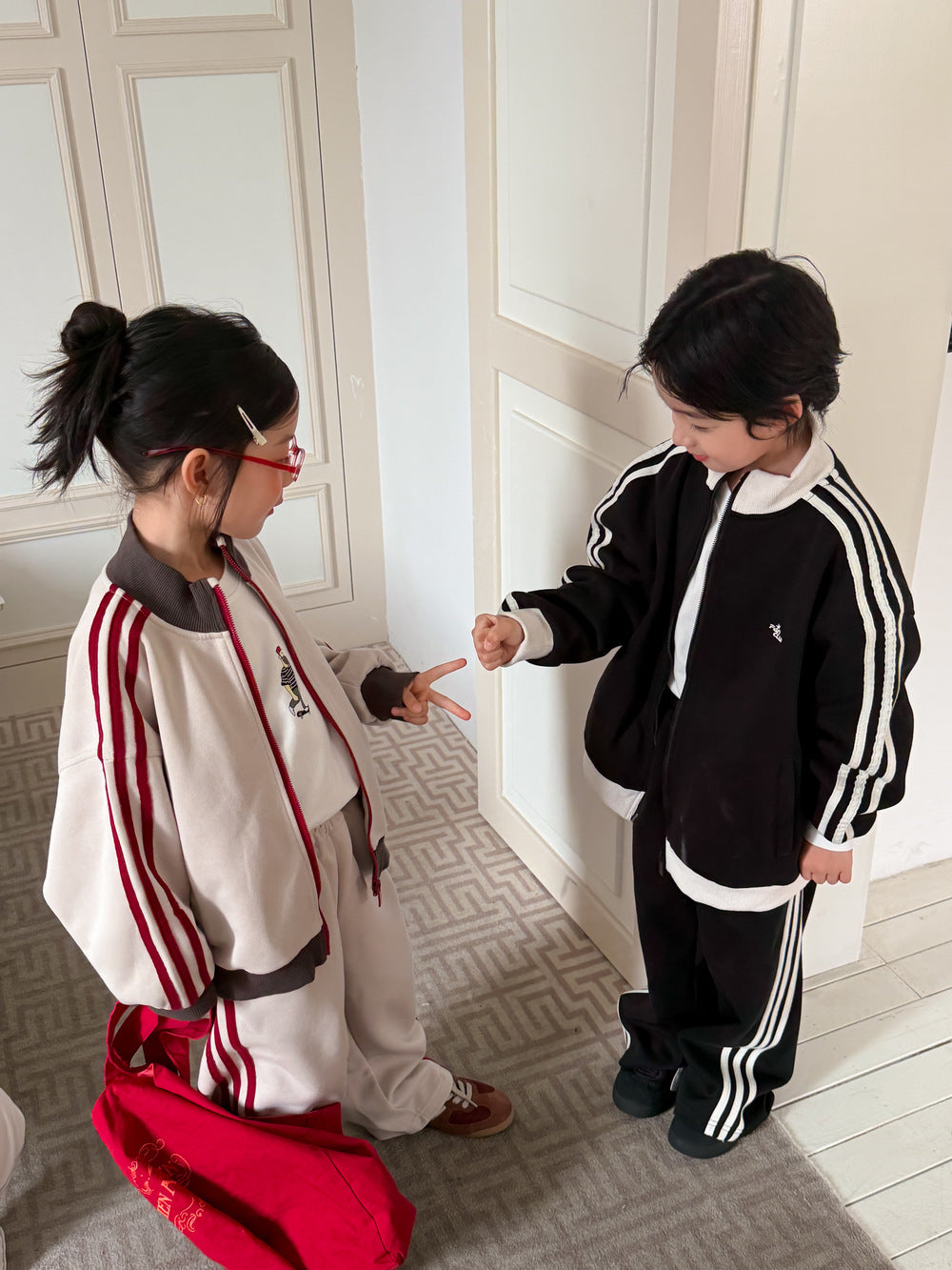 キッズ ジュニア サイドライン ジップアップ ルーズ ジャケット トラックパンツ セット【mh0014385】