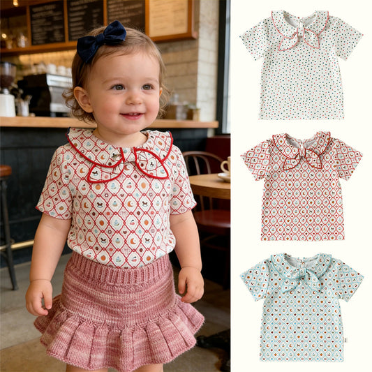 Doll Collar Cotton T-shirt with Ribbon (Short Sleeve Cut-and-Sewn) [mh0012768]