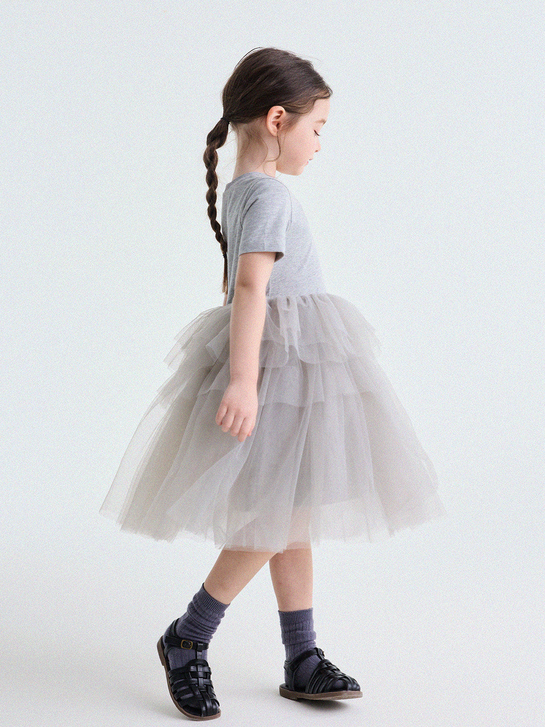 Short Sleeve Tiered Tulle Dress ドッキング 半袖ワンピース【mh0013183】