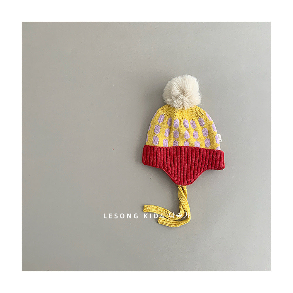 キッズ帽子 ニットキャップ 耳あてぽんぽん付き カラフル 防寒【mh0011794】