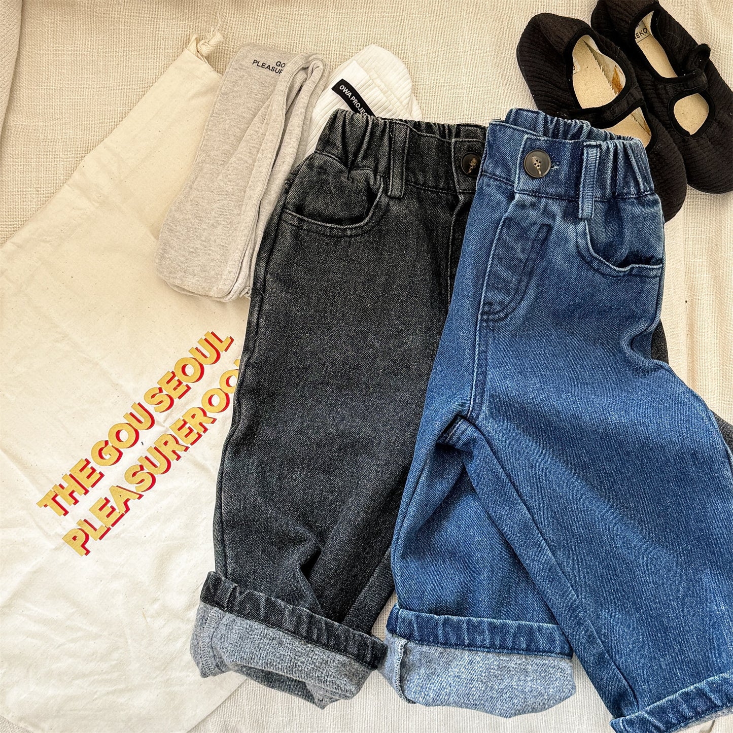 -キャラクタープリントポケットデニムパンツ ワイドパンツ【mh0010808】 - mamahalo shop - デニムパンツ -  べビー服 - 子供服 - 男の子 - 女の子