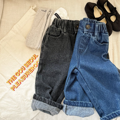 -キャラクタープリントポケットデニムパンツ ワイドパンツ【mh0010808】 - mamahalo shop - デニムパンツ -  べビー服 - 子供服 - 男の子 - 女の子