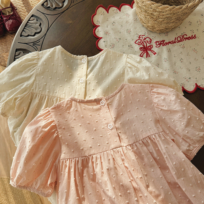 Strawberry Embroidery Dotted Cotton Dress いちご 半袖ワンピース【mh0013653】