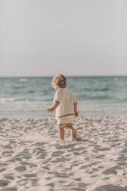 -ざっくりレースニット半袖シャツ+ショートパンツ【mh0010004】 - mamahalo shop - 半袖セットアップ -  べビー服 - 子供服 - 男の子 - 女の子