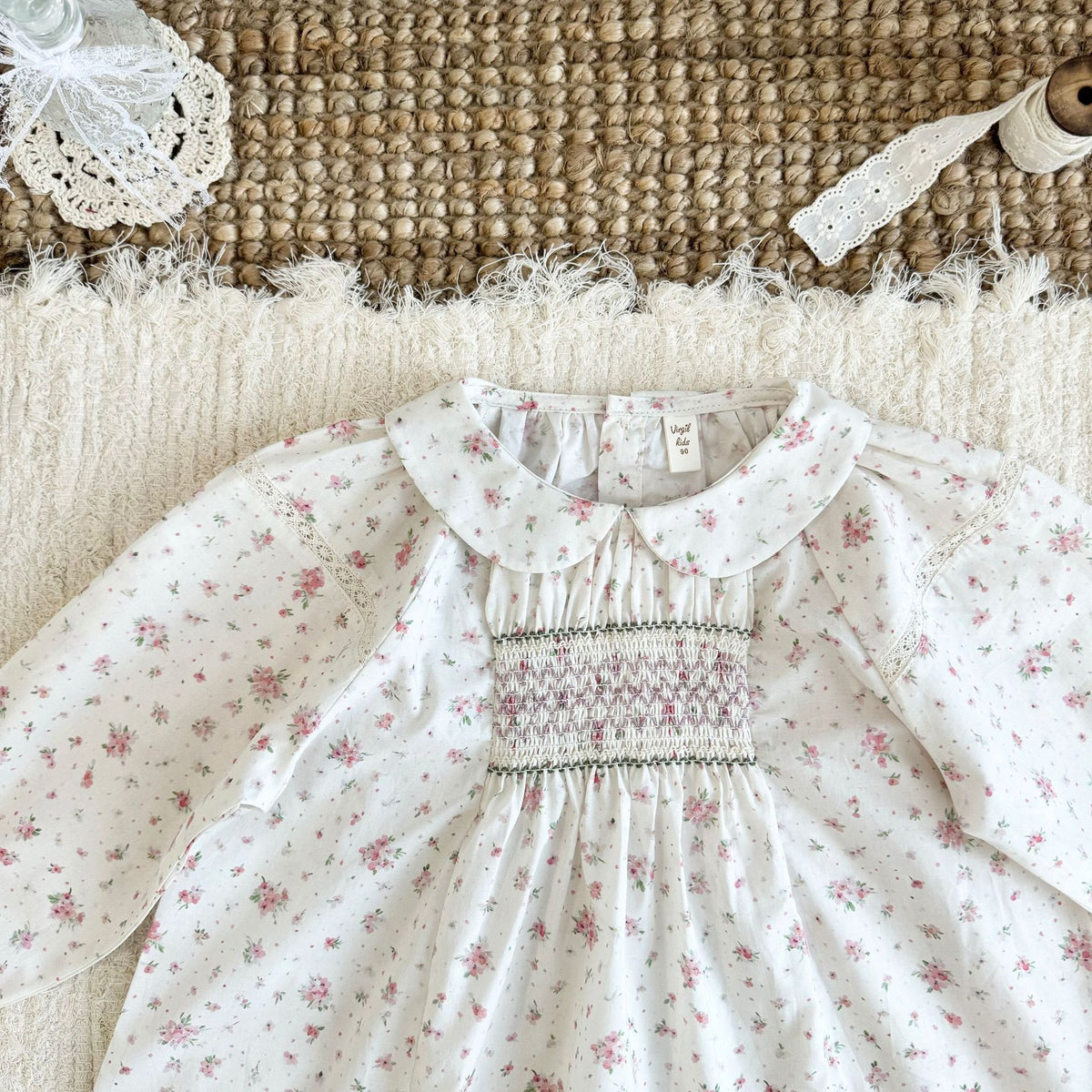 Kids' Floral Smock Ruffled Long-Sleeve Blouse【mh0014610】