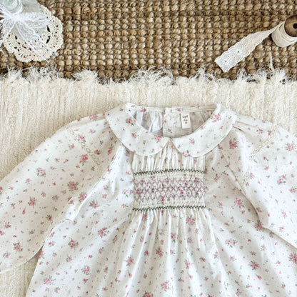Kids' Floral Smock Ruffled Long-Sleeve Blouse【mh0014610】