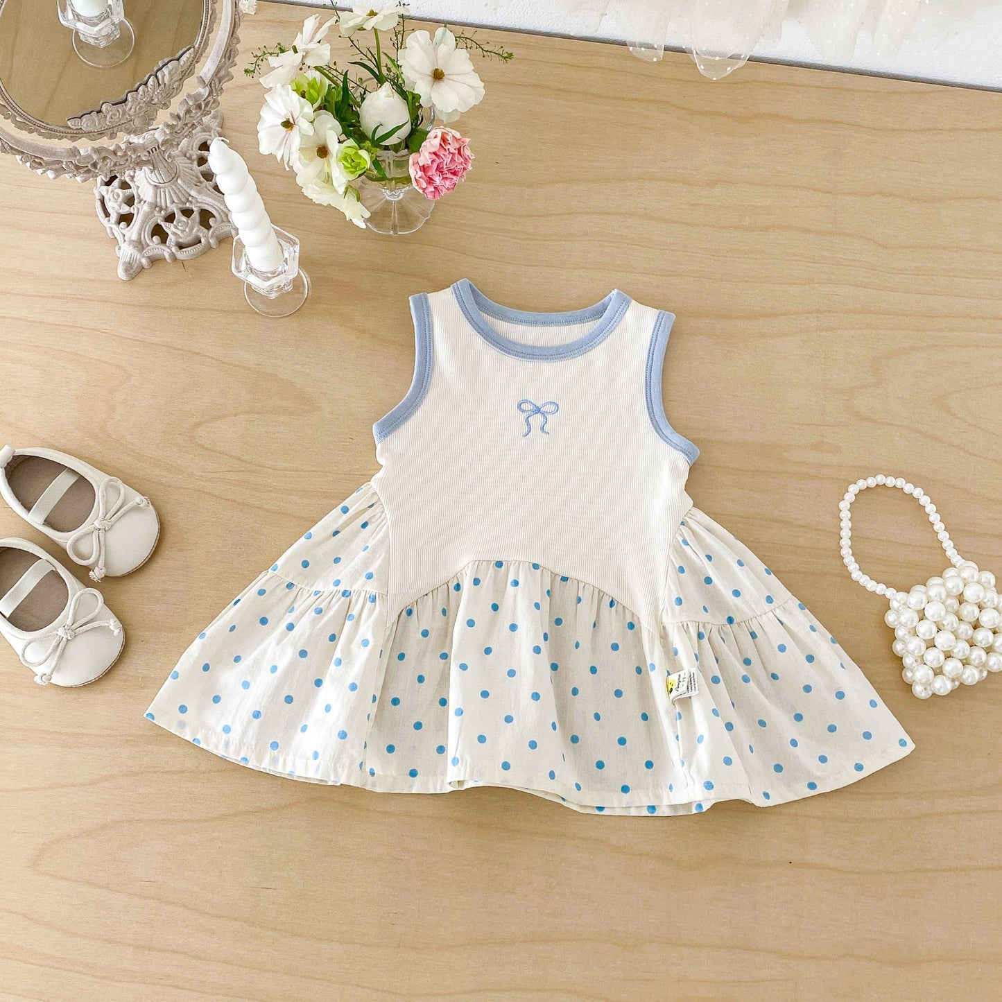 Polka Dot Patchwork Dress ドット ノースリーブワンピース【mh0013419】
