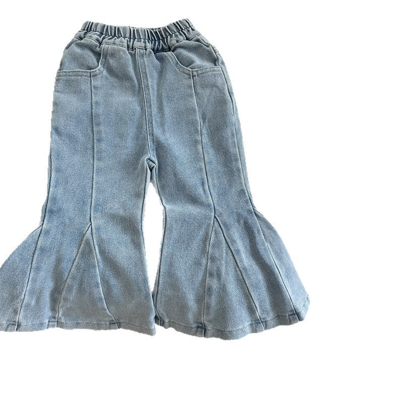 キッズ 切り替え ステッチ ストレッチ デニム フレアパンツ【mh0014154】