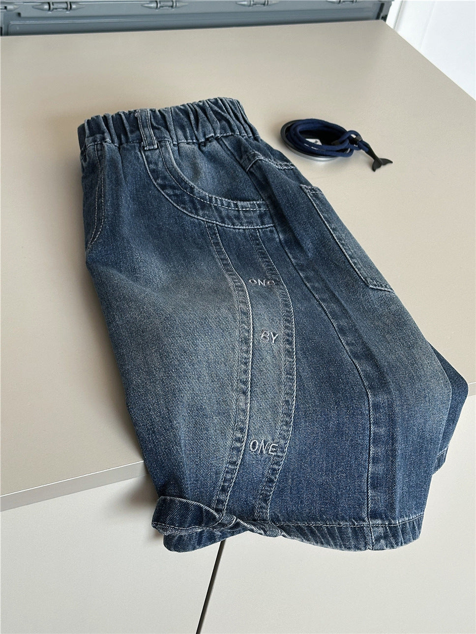 Embroidered Denim Shorts 英字刺繍 デニムハーフパンツ【mh0012958】