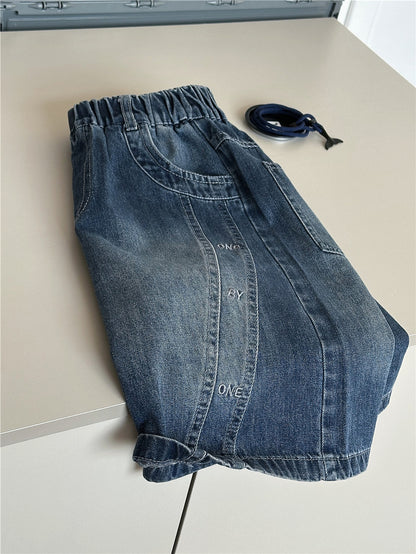 Embroidered Denim Shorts 英字刺繍 デニムハーフパンツ【mh0012958】