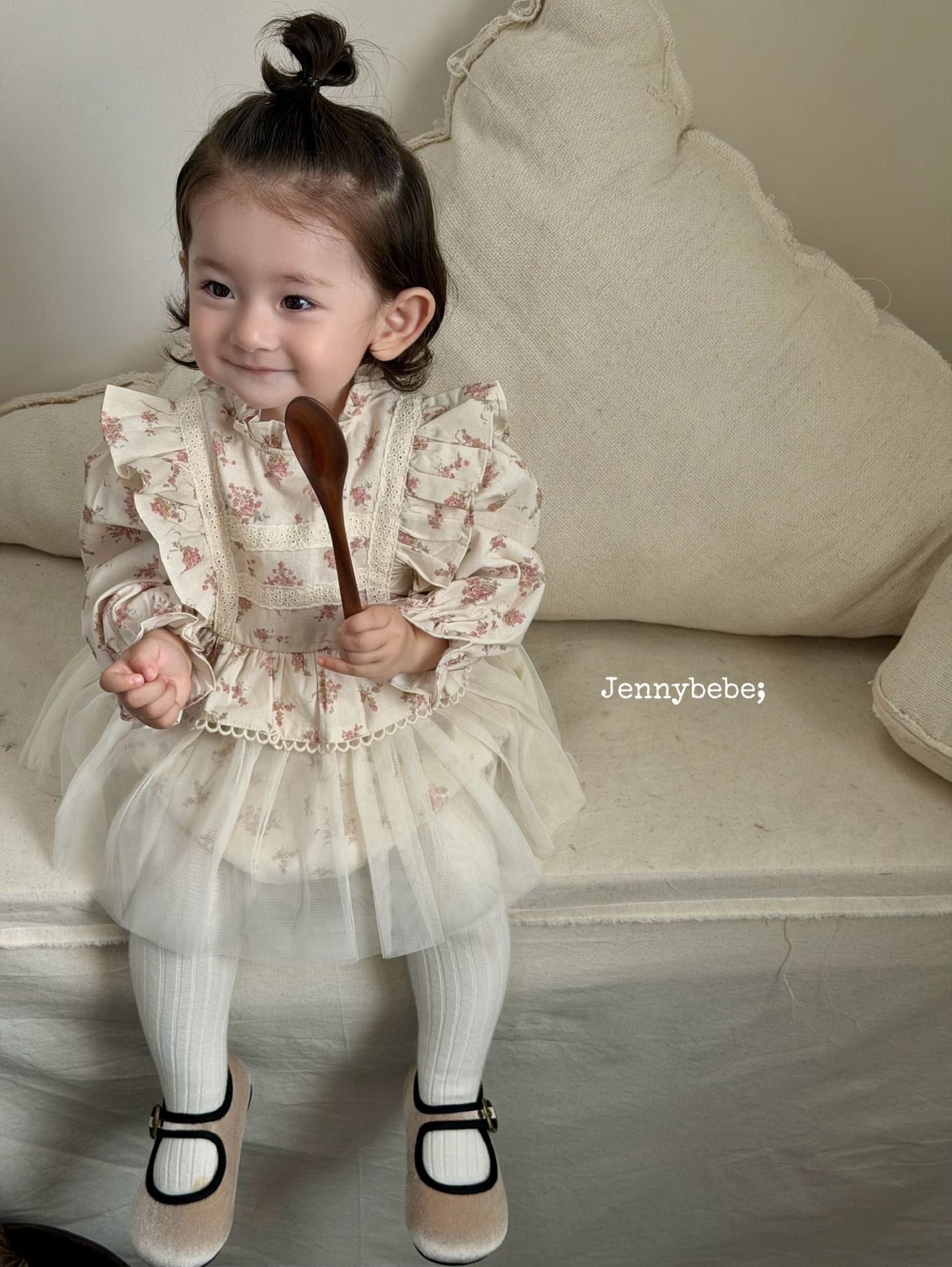 Baby Floral Frill Collar Long Sleeve Mesh Tulle Dress Romper [mh0013891]