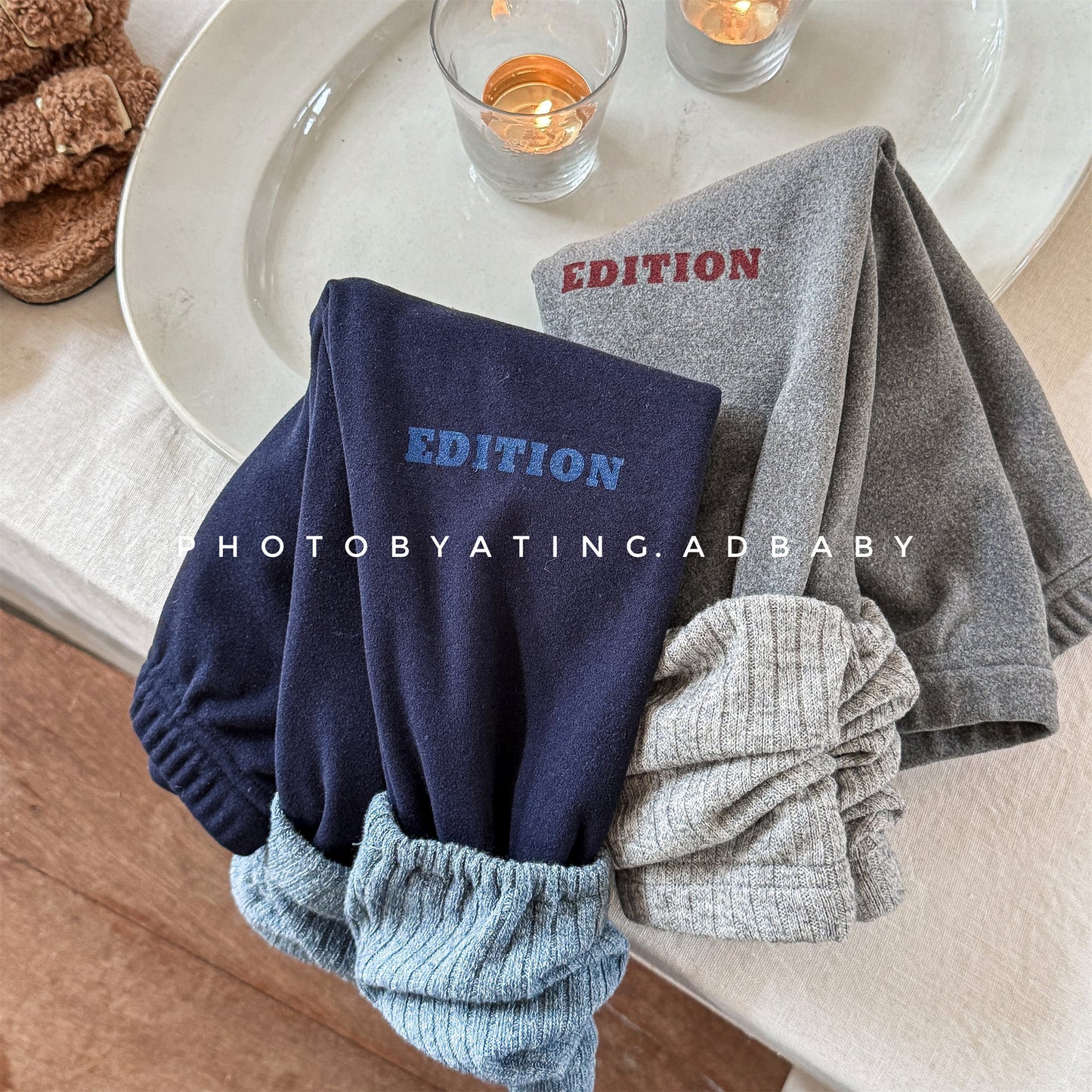 レギンスパンツ 裏起毛 ロゴ刺繍 ドッキング リブ ボトムス【mh0011611】