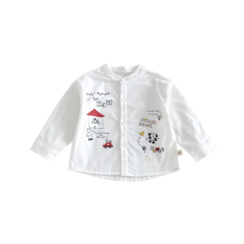 Camisa de manga larga con cuello alto, estampado de rayas y pantalón cargo para niños【mh0014028】