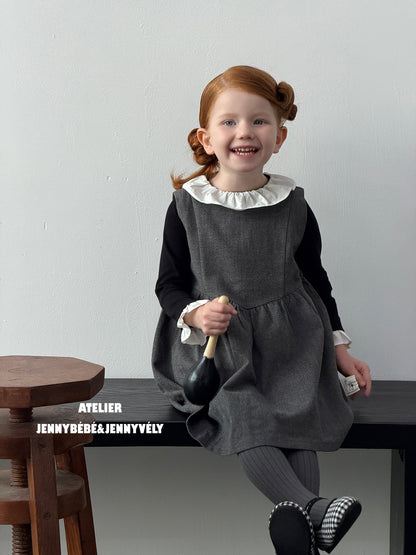 Camiseta de manga larga con cuello de volantes y vestido sin mangas para niña 【mh0014659】