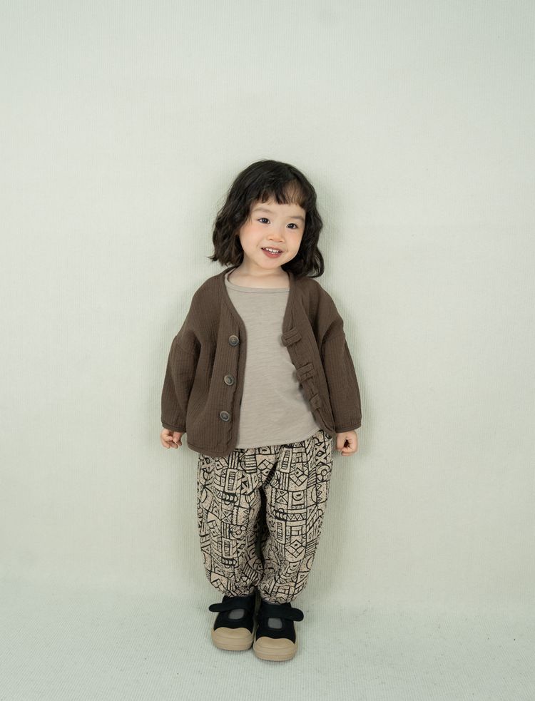 Kids' Front-Button Loose Collarless Long-Sleeve Jacket [mh0001883]
