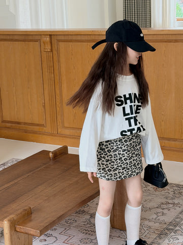 キッズ ジュニア 英字 プリント ルーズ ビッグシルエット 長袖 Tシャツ【mh0014468】