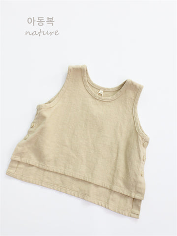 Kids Linen Loose Side Button Vest [mh0001960]