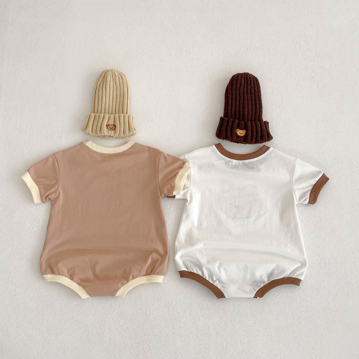 Baby Bear Print Bicolor Piping Short Sleeve Romper [mh0001860]