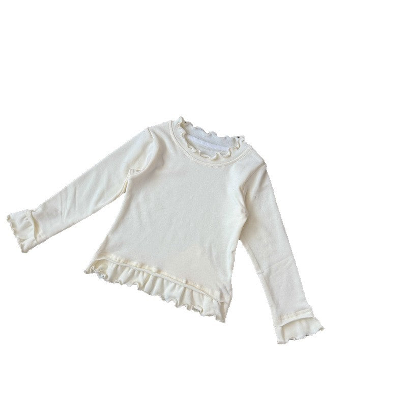 キッズ ジュニア メロウフリル 無地 ストレッチ インナー 長袖Tシャツ【mh0014149】